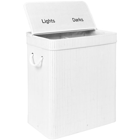 Coș de rufe din bambus cu capac 100L alb