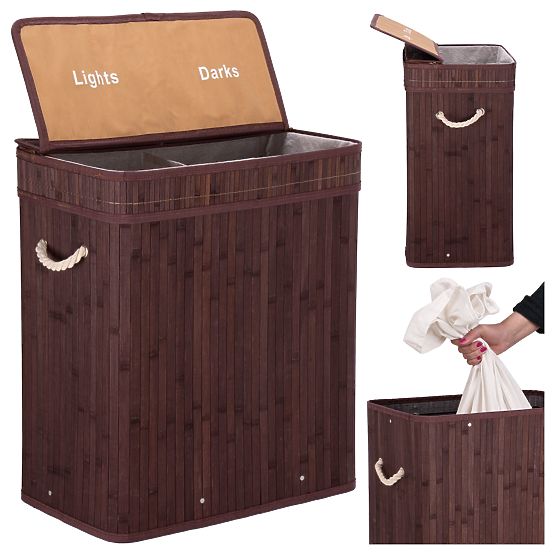 Coș de rufe din bambus cu capac 100L wenge