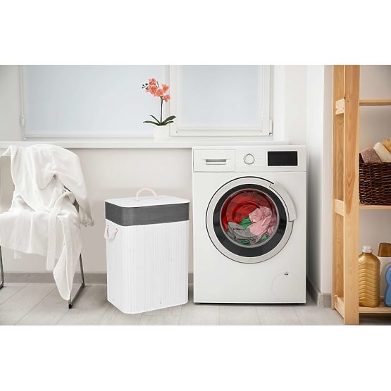 Coș de rufe din bambus cu capac 80L alb-gri