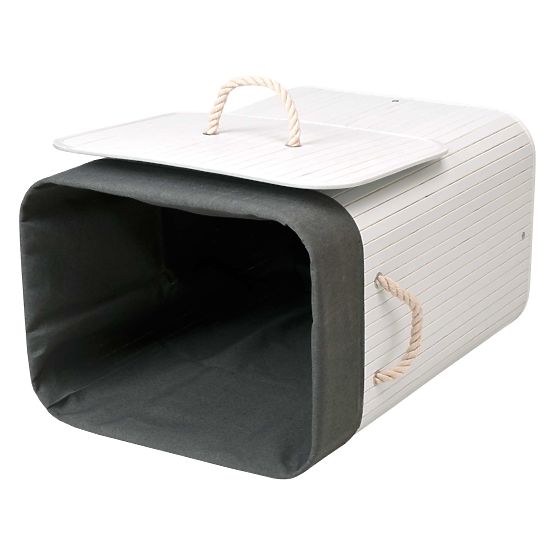 Coș de rufe din bambus cu capac 80L alb-gri