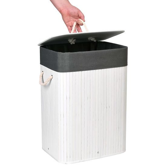 Coș de rufe din bambus cu capac 80L alb-gri