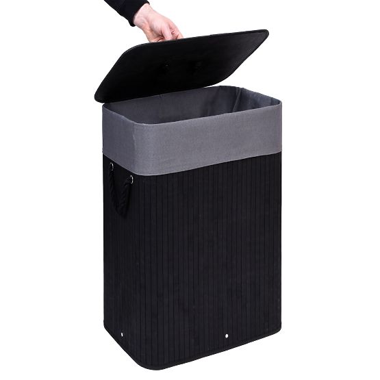 Coș de rufe din bambus cu capac 80L negru-gri
