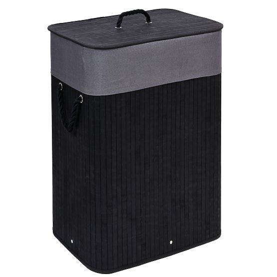 Coș de rufe din bambus cu capac 80L negru-gri