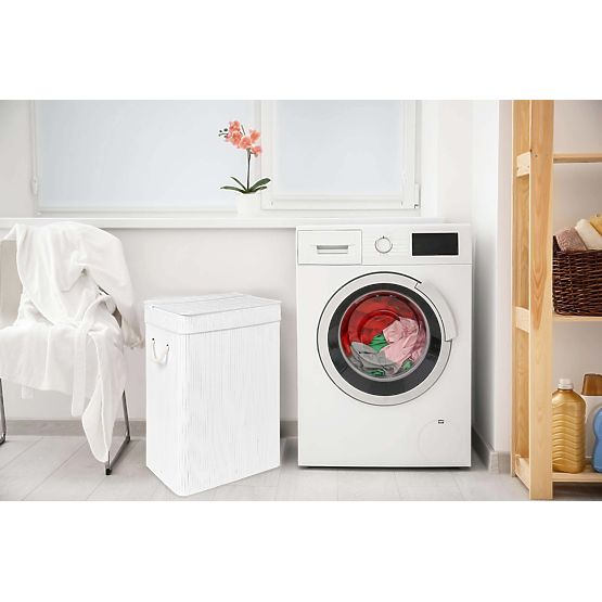 Coș de rufe din bambus cu capac SOREN 80L alb