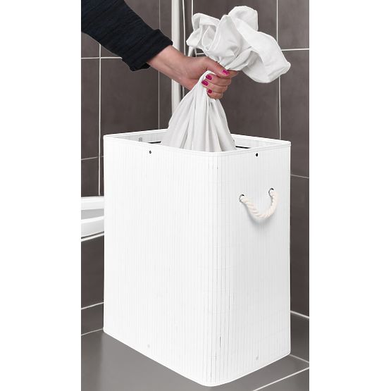 Coș de rufe din bambus cu capac SOREN 80L alb