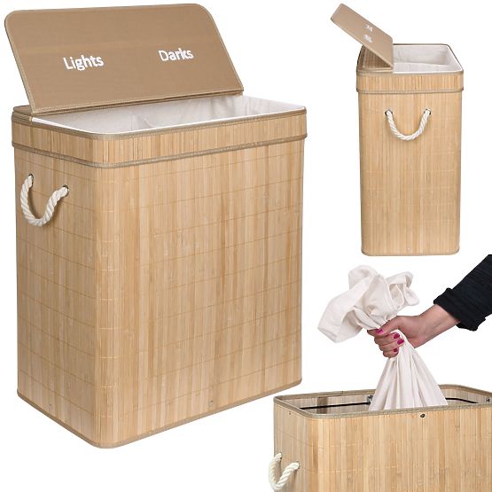 Coș de rufe din bambus Soren 2 compartimente natural