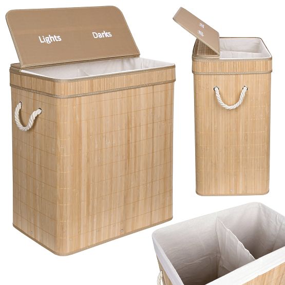 Coș de rufe din bambus Soren 2 compartimente natural