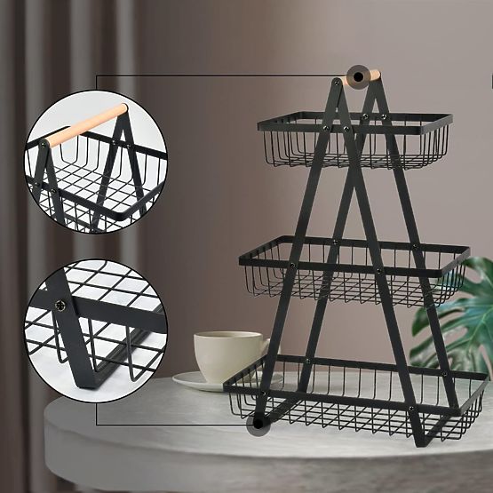 Coș pentru fructe PULOS 3 niveluri negru