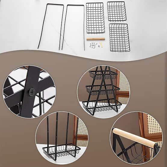 Coș pentru fructe PULOS 3 niveluri negru