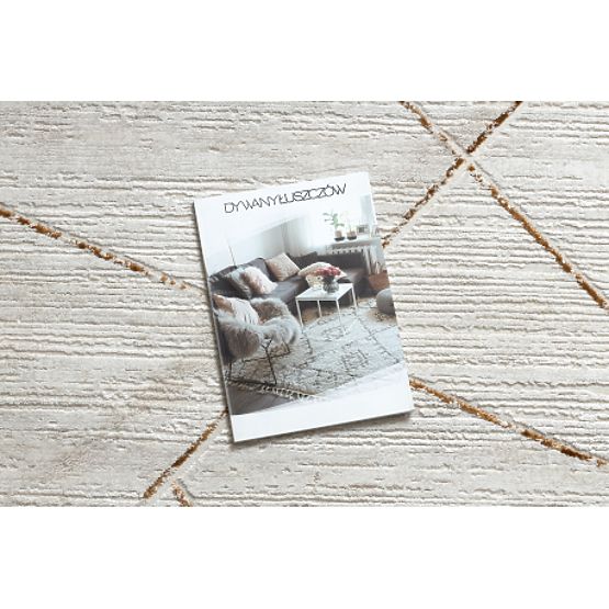 Covor modern DUKE 51557 crem / auriu - Geometric, texturat, foarte fin, cu franjuri