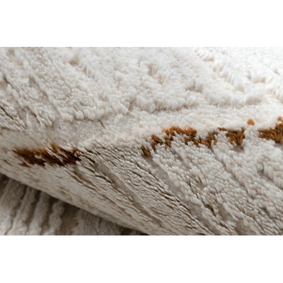 Covor modern DUKE 51557 crem / auriu - Geometric, texturat, foarte fin, cu franjuri