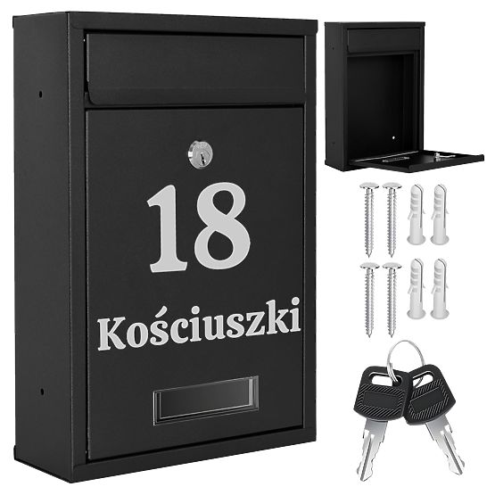 Cutie poștală pentru scrisori Gustav neagră cu inscripții