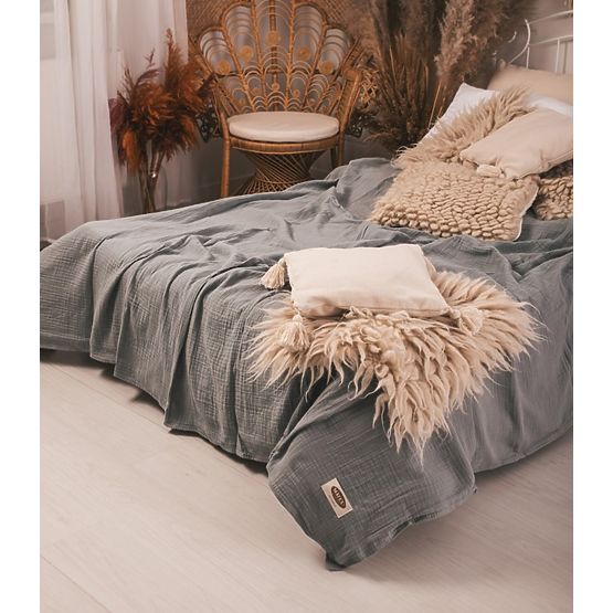 Cuvertură de pat muselină 210x240 gri închis