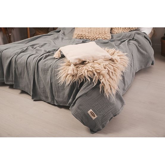 Cuvertură de pat muselină 210x240 gri închis