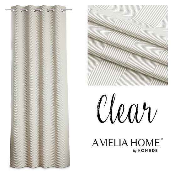 Draperie CLEAR culoare cappuccino cu motiv imprimat stil boho clasic cu inele metalice argintii