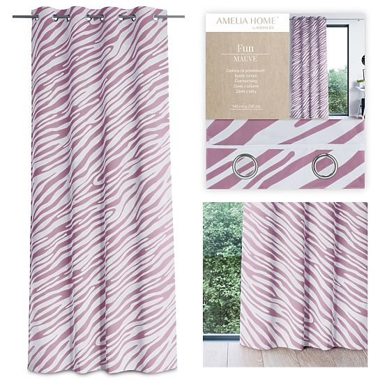 Draperie FUN culoare roz cu imprimeu motiv animal stil tropical cu inele metalice argintii