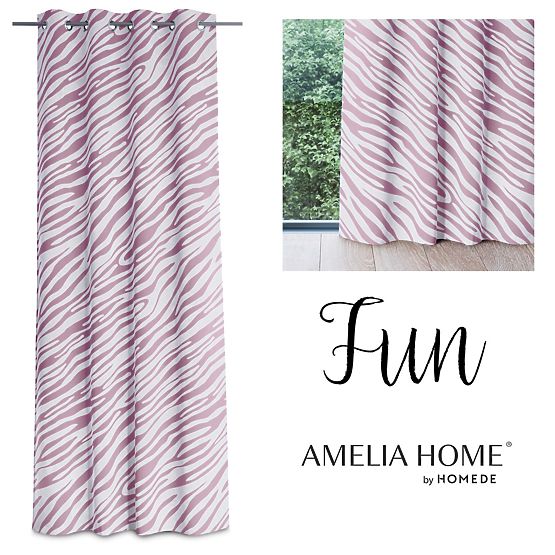 Draperie FUN culoare roz cu imprimeu motiv animal stil tropical cu inele metalice argintii