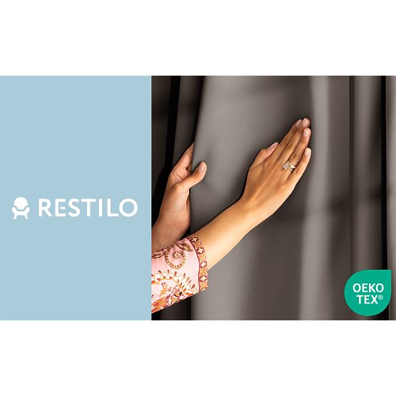 Draperie RESTILO BLACKOUT culoare bej, șerpa pentru prindere, stil clasic, bandă, material blackout 