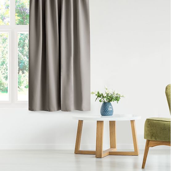 Draperie RESTILO BLACKOUT culoare bej, șerpa pentru prindere, stil clasic, bandă, material blackout 