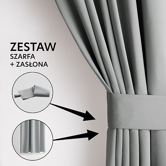 Draperie RESTILO BLACKOUT culoare gri, șerpa, stil clasic, inele argintii, material blackout