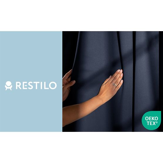 Draperie RESTILO BLACKOUT culoare indigo cu panglică clasică stil ochiuri argintii material bla