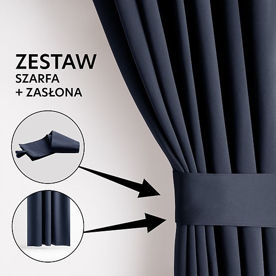 Draperie RESTILO BLACKOUT culoare indigo cu panglică clasică stil ochiuri argintii material bla