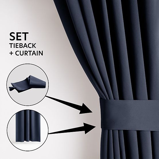 Draperie RESTILO BLACKOUT culoare indigo, stil clasic, inele argintii, material bla