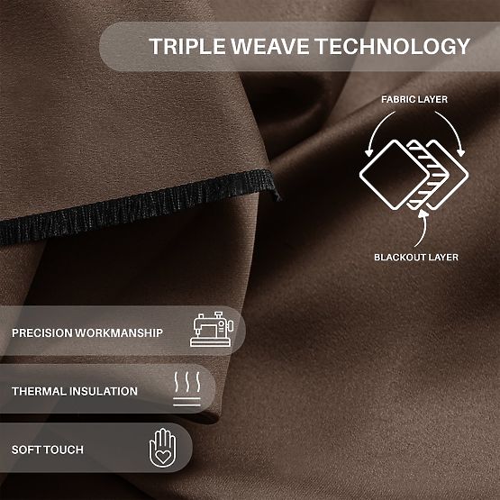 Draperie RESTILO BLACKOUT culoare maro, șerpa pentru prindere, stil clasic, inele argintii, material