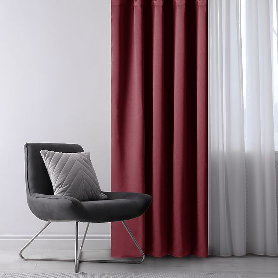 Draperie RESTILO BLACKOUT culoare roșie, șerpa de fixare, stil clasic, inele argintii, material b
