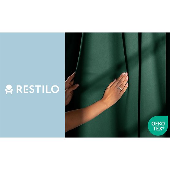 Draperie RESTILO BLACKOUT culoare verde sticlă cu bandă stil clasic cu inele argintii