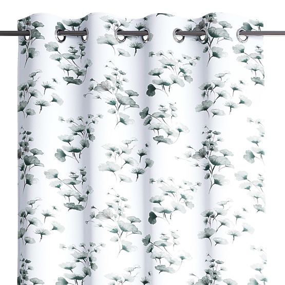 Draperie SERENITY culoare albă cu motiv vegetal imprimat stil clasic inele metalice argintii