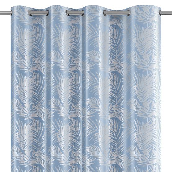 Draperie SILVERLEAVES culoare albastru deschis stil imprimat glamour cu inele argintii velvet 140x24