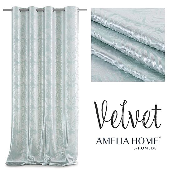 Draperie SILVERLEAVES culoare mentă stil imprimat glamour inele argintii catifea 140x245 AmeliaHom