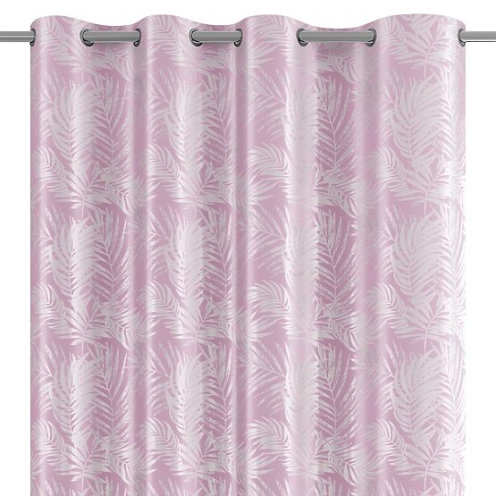 Draperie SILVERLEAVES culoare roz pudră stil imprimat glamour cu inele argintii catifea 140x245 Amel