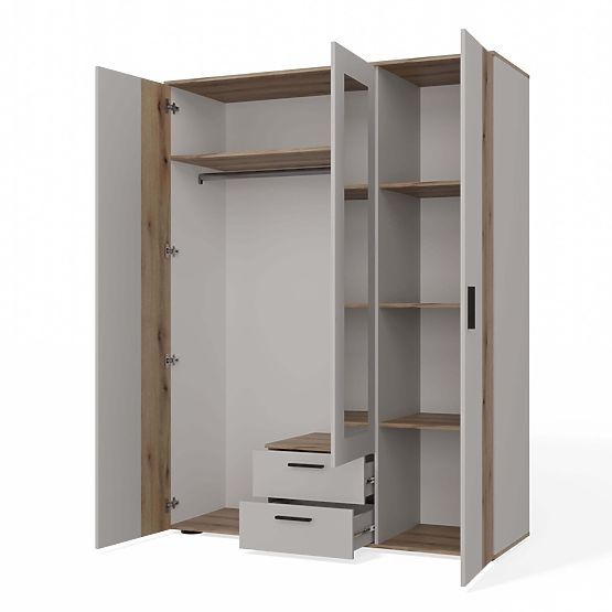 DULAP AVA 150 CM OGLINDĂ 2 SERTARE FAȚADĂ CANELATĂ STEJAR EVOKE BEJ CAȘMIR