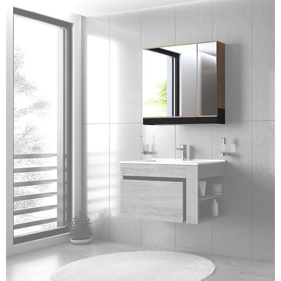 Dulap cu oglindă DUESA 80/2D stejar auriu (1p=1buc)