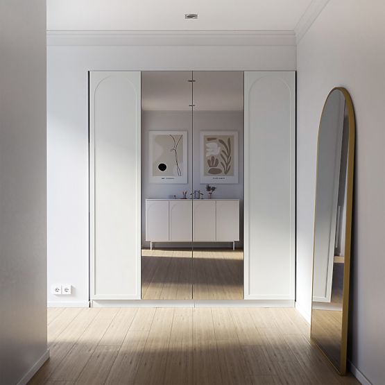 Dulap cu patru uși Neroli, arc/o oglindă, alb