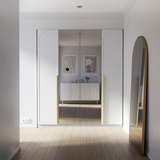 Dulap cu patru uși Neroli, arc/o oglindă, alb