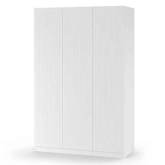 Dulap cu trei uși Neroli, caneluri arcuite, alb