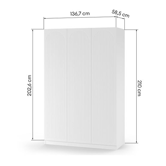 Dulap cu trei uși Neroli, caneluri arcuite, alb