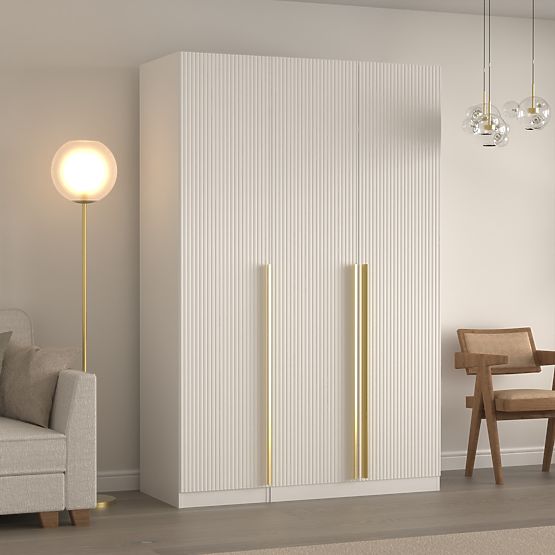 Dulap cu trei uși Neroli, caneluri simple, alb