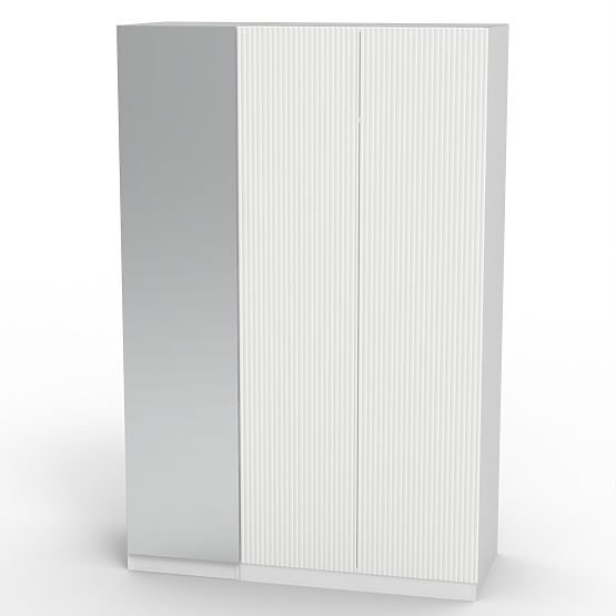 Dulap cu trei uși Neroli, oglindă/caneluri simple, alb