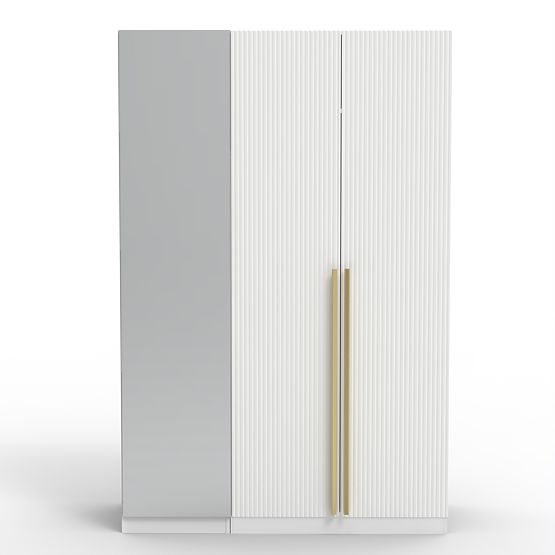 Dulap cu trei uși Neroli, oglindă/caneluri simple, alb