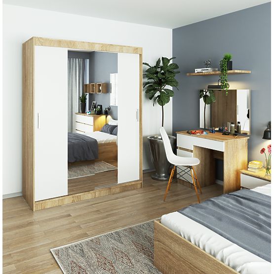 DULAP CU UȘI GLISANTE 150cm CLP SONOMA / ALB