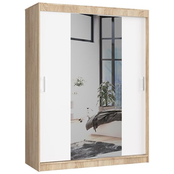 DULAP CU UȘI GLISANTE 150cm CLP SONOMA / ALB