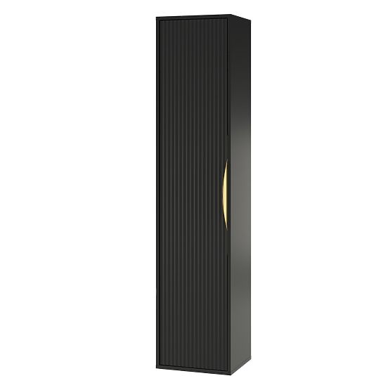 Dulap de baie coloană Avila, canelat, mâner auriu, negru