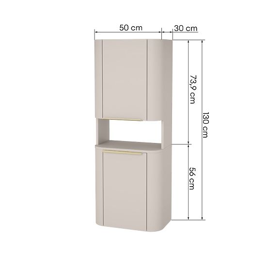 Dulap de baie, coloană Bassa cashmere, mânere aurii, rotunjit