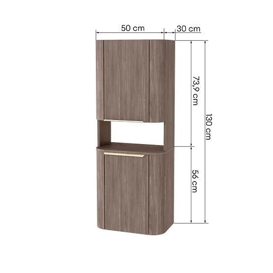 Dulap de baie, coloană Bassa nuc lincoln, mânere aurii, rotunjit