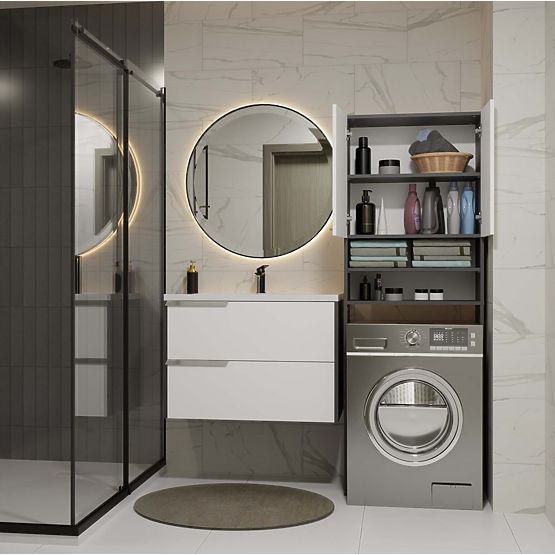 Dulap de Baie deasupra Mașinii de Spălat POLA DK ANTRACIT ALB Raft Coloană 180X64X30