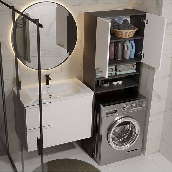 Dulap de Baie deasupra Mașinii de Spălat POLA DK ANTRACIT ALB Raft Coloană 180X64X30